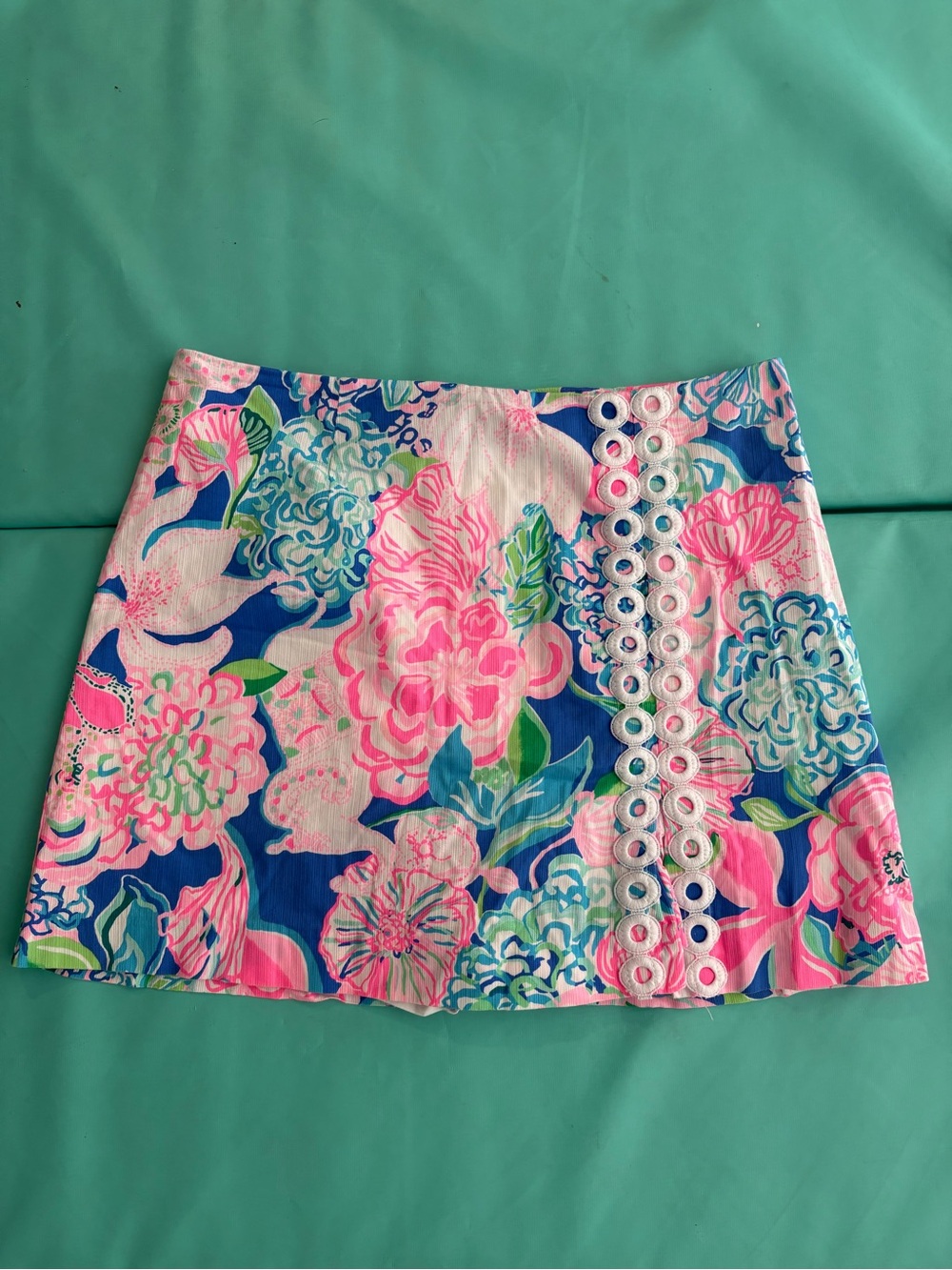 Lilly Pulitzer Pink, Blue & Green Floral Eyelet Mini Skirt